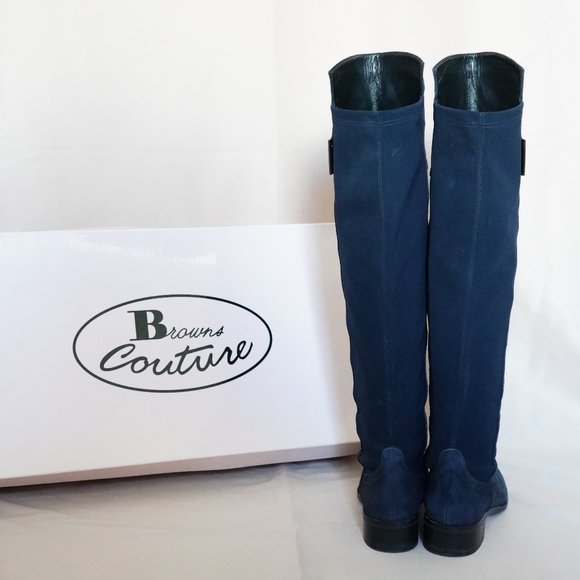 Browns Couture Suede Over-the-knee Boots in Navy - Picture 4 of 11